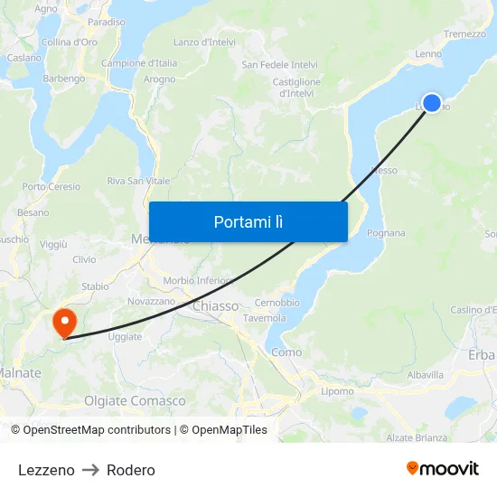 Lezzeno to Rodero map