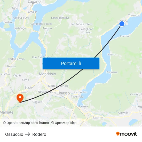 Ossuccio to Rodero map