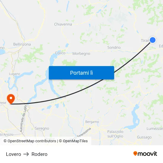 Lovero to Rodero map