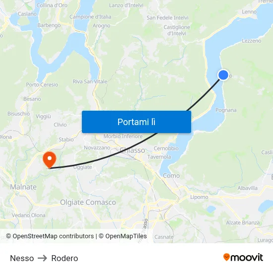 Nesso to Rodero map