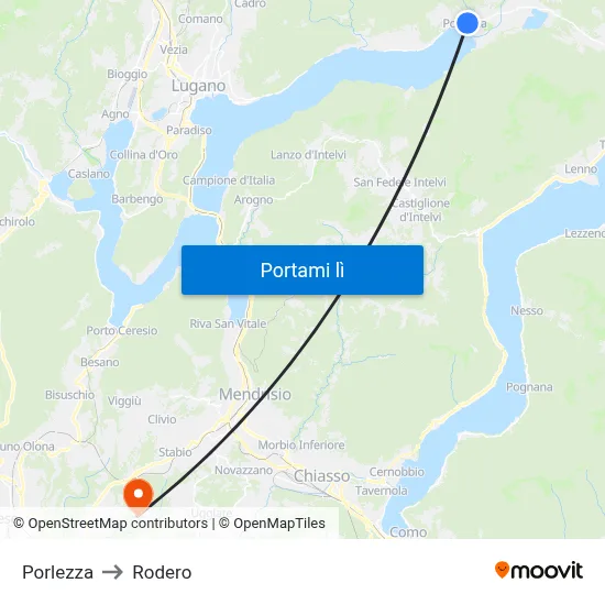 Porlezza to Rodero map