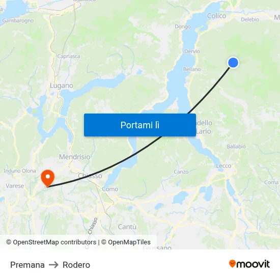 Premana to Rodero map