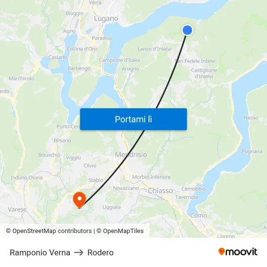 Ramponio Verna to Rodero map