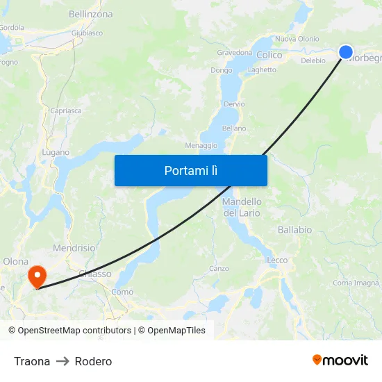 Traona to Rodero map