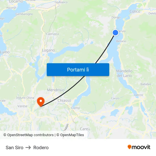San Siro to Rodero map