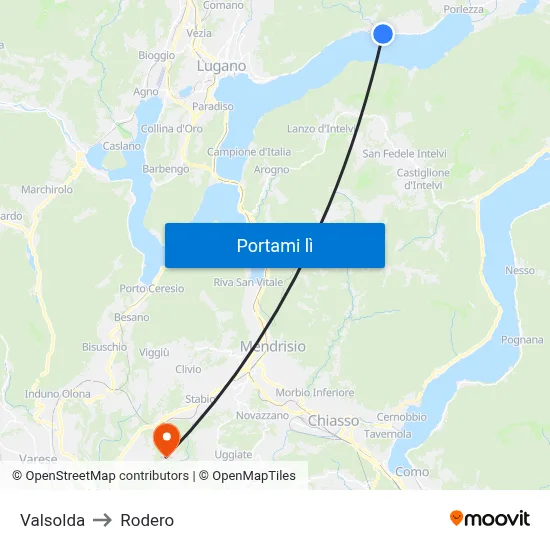 Valsolda to Rodero map
