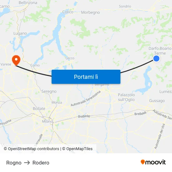 Rogno to Rodero map