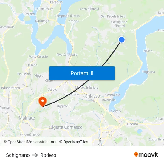 Schignano to Rodero map