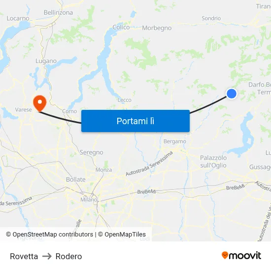 Rovetta to Rodero map