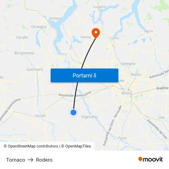Tornaco to Rodero map