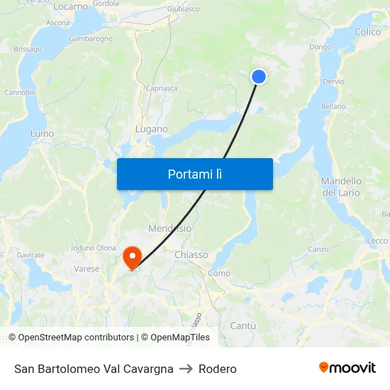 San Bartolomeo Val Cavargna to Rodero map
