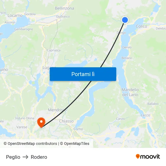 Peglio to Rodero map