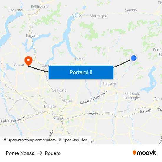 Ponte Nossa to Rodero map
