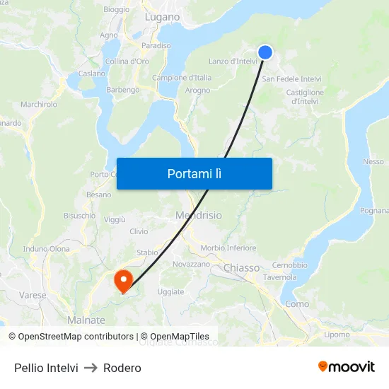 Pellio Intelvi to Rodero map