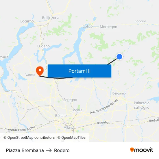 Piazza Brembana to Rodero map
