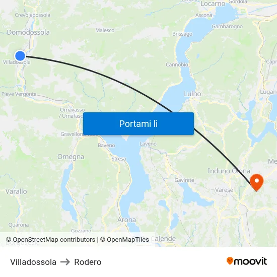 Villadossola to Rodero map