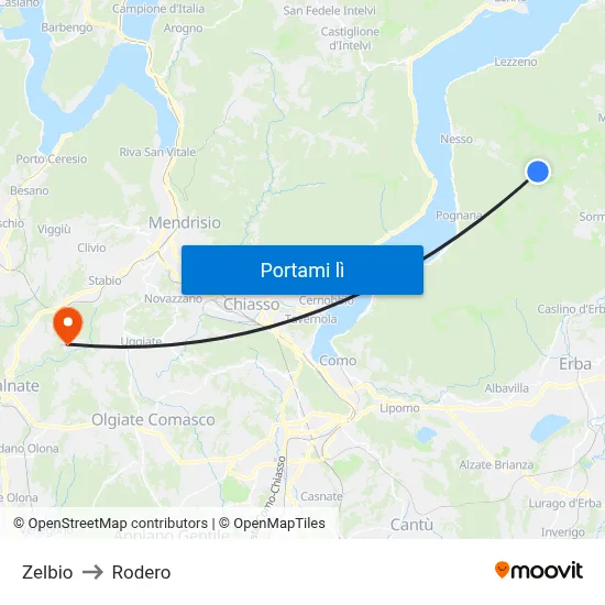 Zelbio to Rodero map