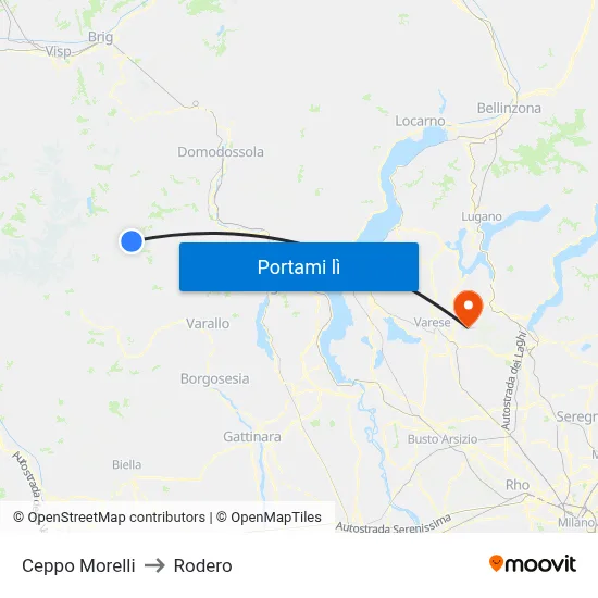 Ceppo Morelli to Rodero map