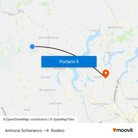 Antrona Schieranco to Rodero map