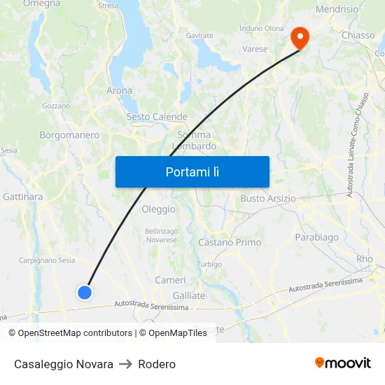 Casaleggio Novara to Rodero map