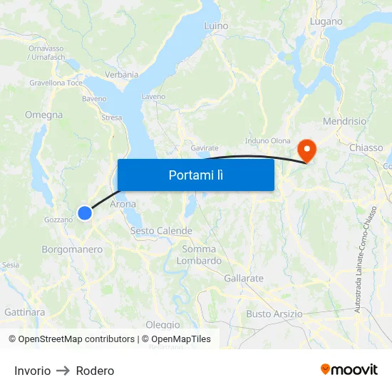 Invorio to Rodero map