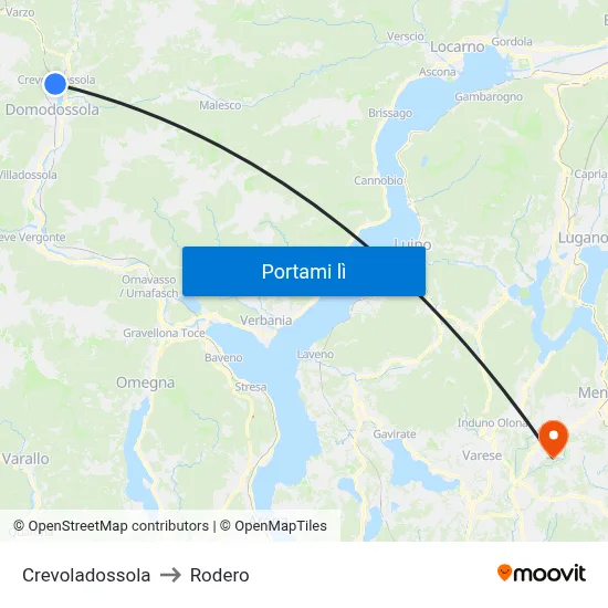 Crevoladossola to Rodero map
