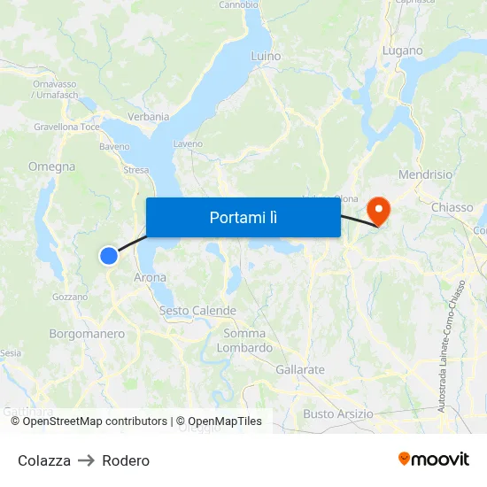 Colazza to Rodero map