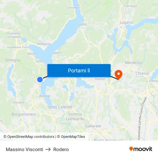 Massino Visconti to Rodero map