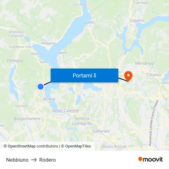 Nebbiuno to Rodero map
