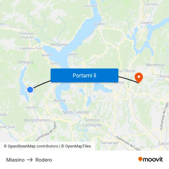 Miasino to Rodero map