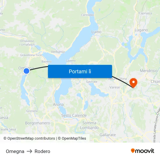 Omegna to Rodero map