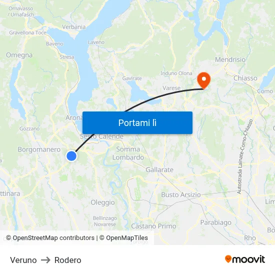 Veruno to Rodero map