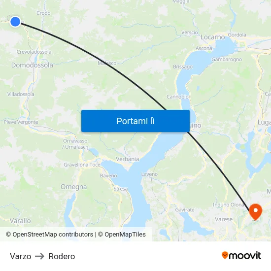 Varzo to Rodero map