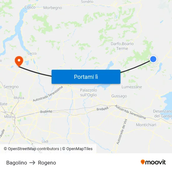 Bagolino to Rogeno map