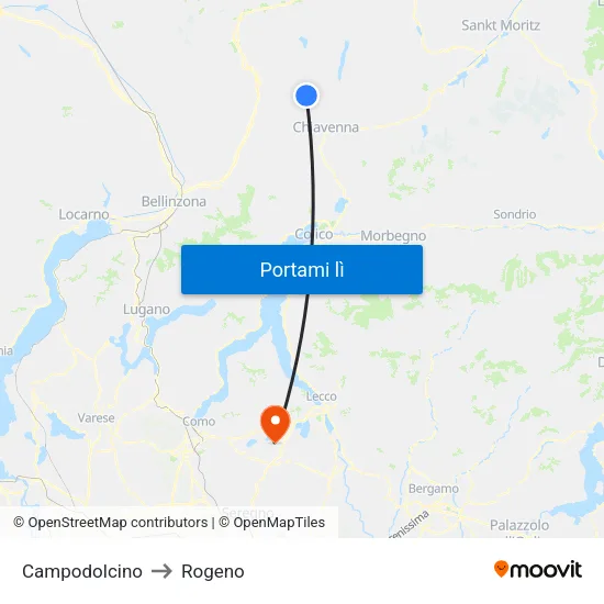 Campodolcino to Rogeno map