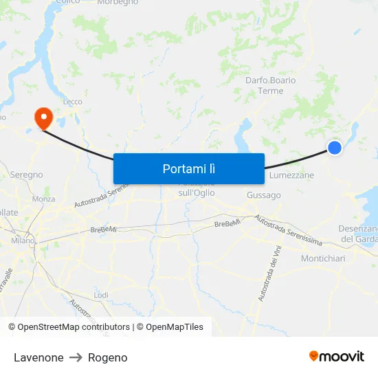 Lavenone to Rogeno map