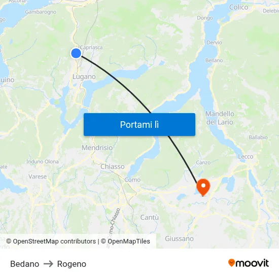 Bedano to Rogeno map