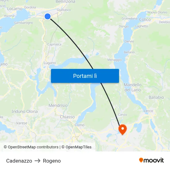 Cadenazzo to Rogeno map