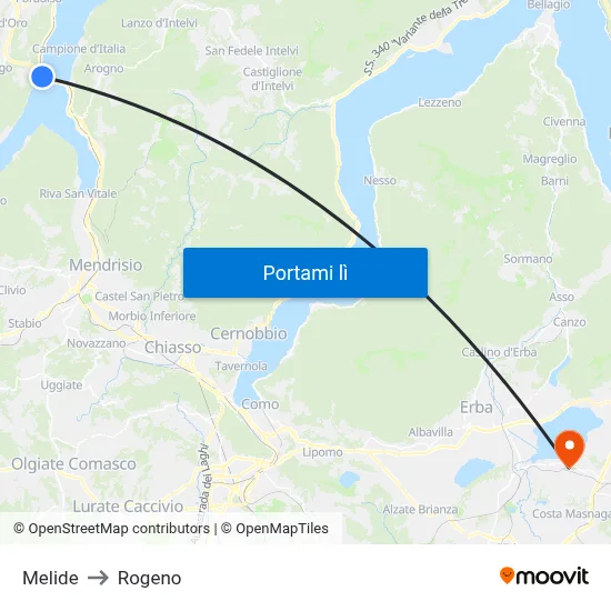 Melide to Rogeno map