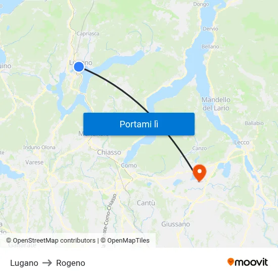 Lugano to Rogeno map