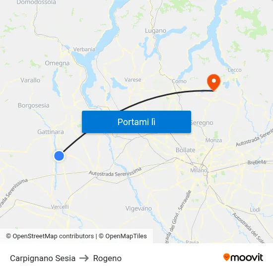 Carpignano Sesia to Rogeno map