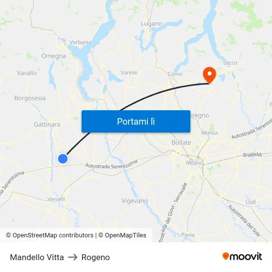 Mandello Vitta to Rogeno map