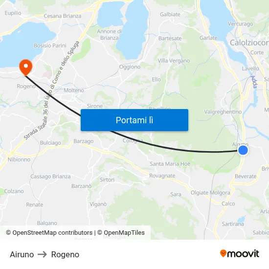 Airuno to Rogeno map