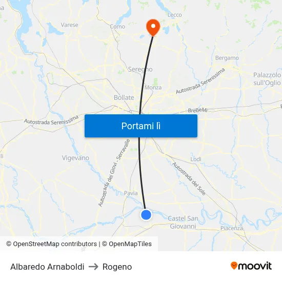 Albaredo Arnaboldi to Rogeno map