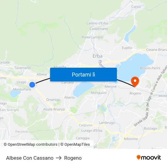 Albese Con Cassano to Rogeno map