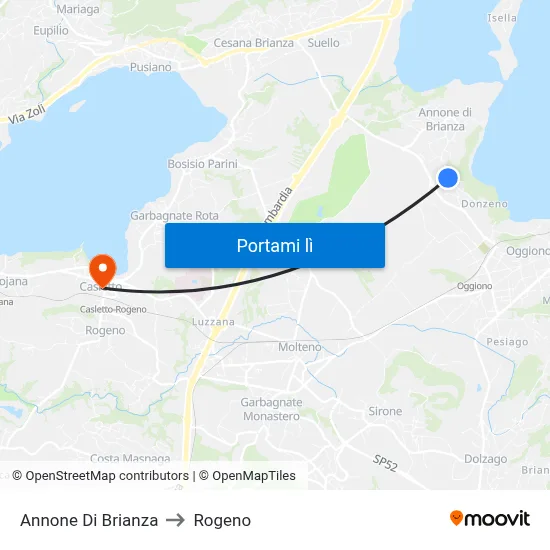 Annone Di Brianza to Rogeno map