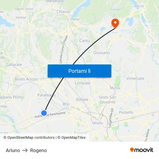 Arluno to Rogeno map