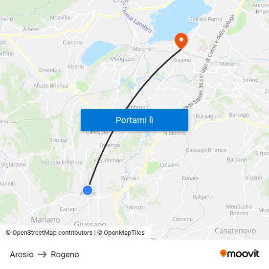 Arosio to Rogeno map