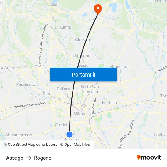 Assago to Rogeno map