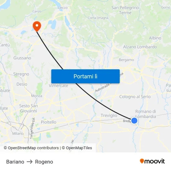 Bariano to Rogeno map